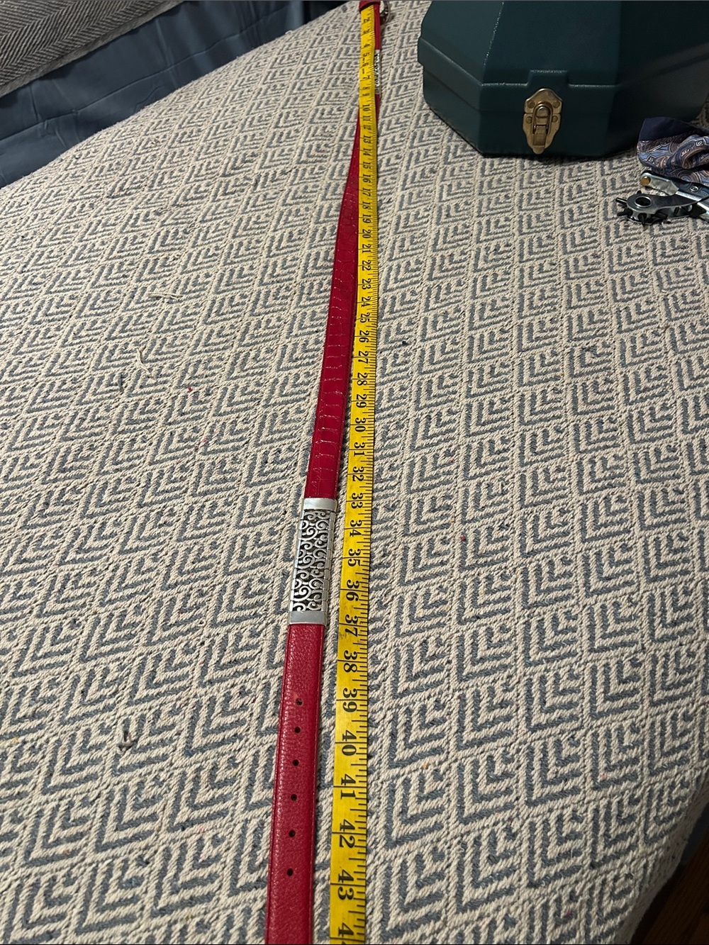 Brighton Red Leather Belt with Silver Filigree Accents - Picture 2 of 5
